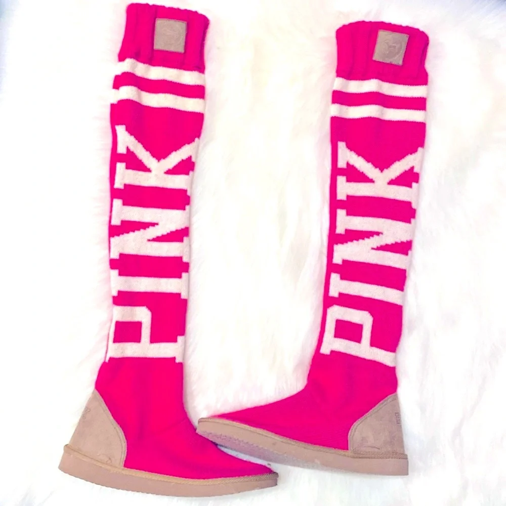 Victoria’s Secret PINK Mukluk Knee High Sweater Boot New Excellent Condi…